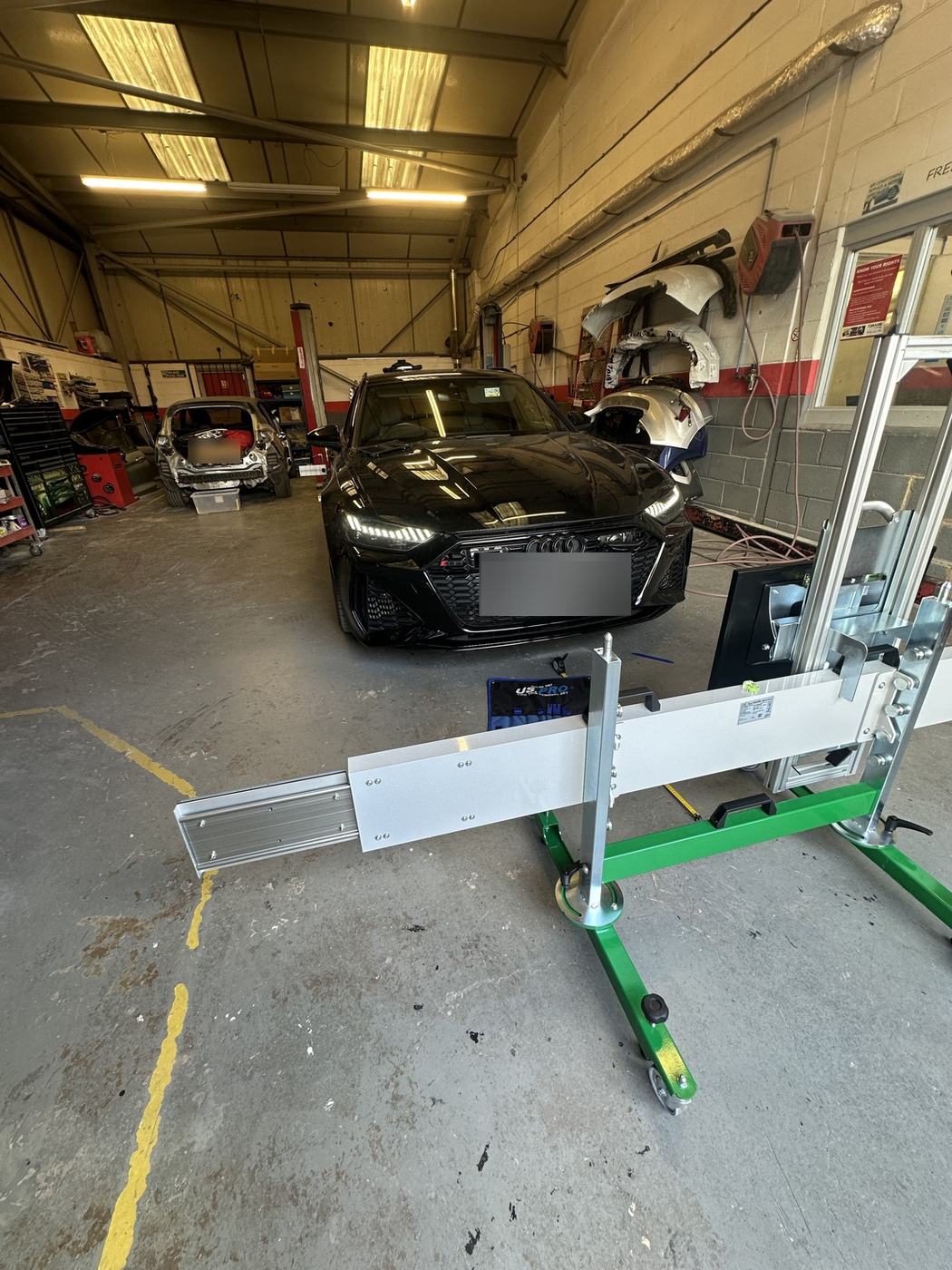 Front radar calibration set up on an Audi in Rotherham