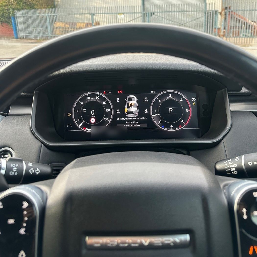 Land Rover Discovery dashboard after front radar calibration, at a trade unit in Barnsley