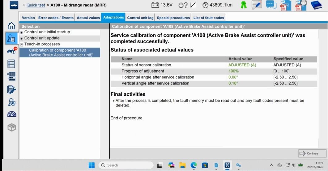 Proof on every job: the manufacturer software confirms the calibration passed (a job in Sheffield)